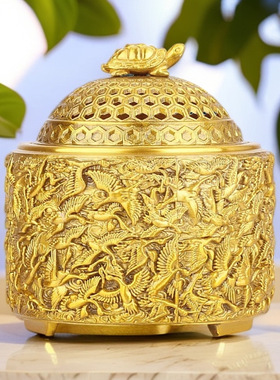 新中式国风黄铜千鹤熏香炉办公室店铺茶室桌面摆件工艺品香炉o