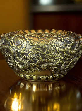 龙缸摆件黄铜盘龙云龙缸家用办公室装饰品乔迁礼品龙纹聚宝盆o