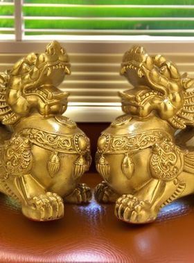 铜八卦貔貅摆件一对客厅店铺家居办公桌黄铜装饰皮丘貔恘开业工艺