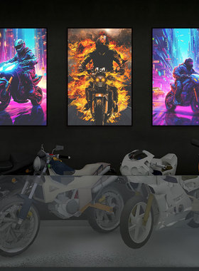 机车发光挂画电竞酒店酒吧墙面装饰灯画酒馆摩托车改装俱乐部壁画