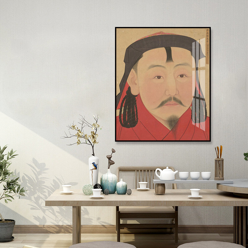 皇帝画像装饰画中国历代帝王元太祖成吉思汗挂画书房收藏阁壁画