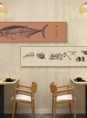日式浮世绘挂画寿司店料理店鱼拓装饰画日本餐厅居酒屋三文鱼壁画