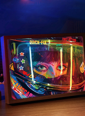 赛博朋克电竞房灯光画小夜灯摆件装饰画男生卧室送男友礼物发光画