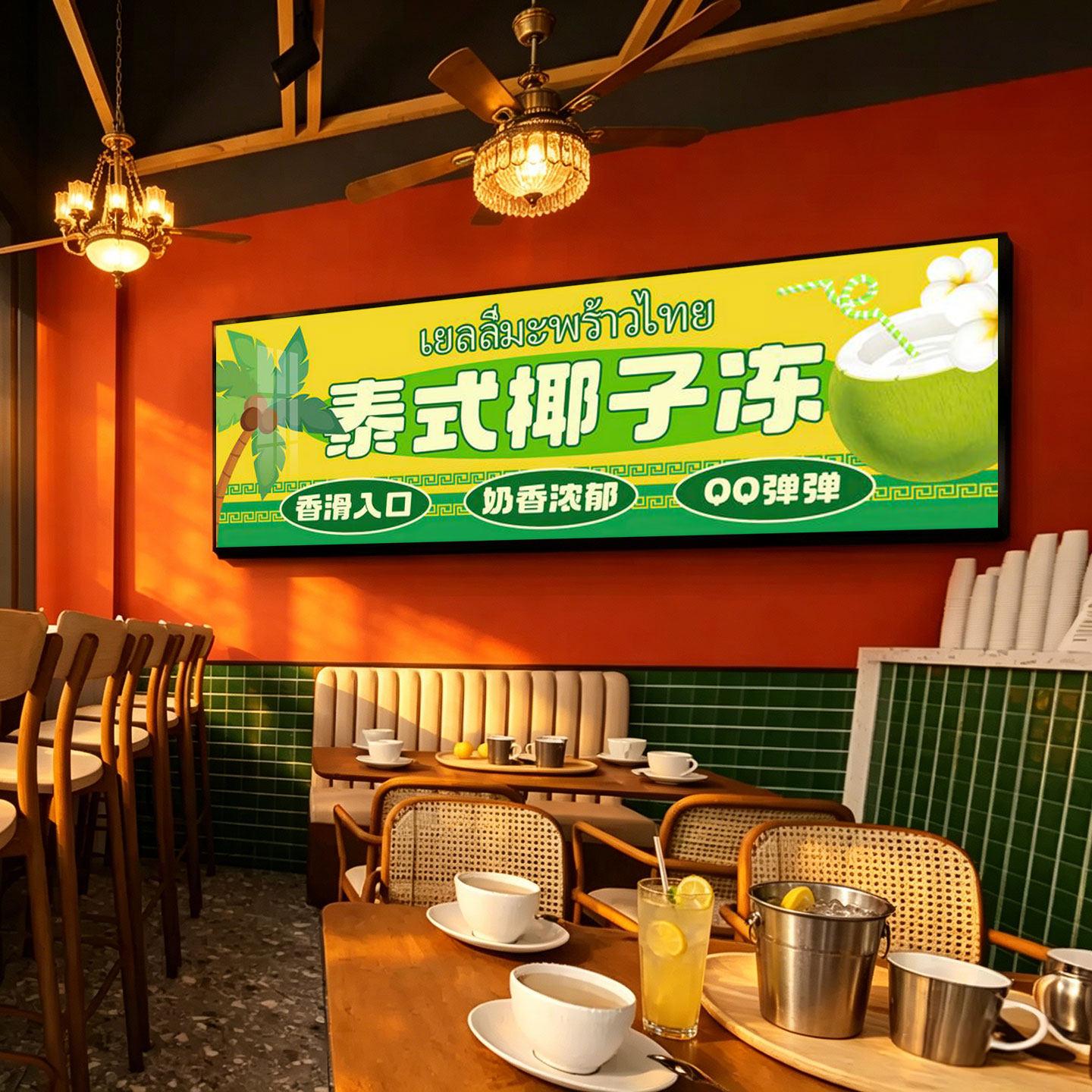 泰国料理室内横版广告招牌冬阴功拉面馆挂画东南亚泰式餐厅装饰画