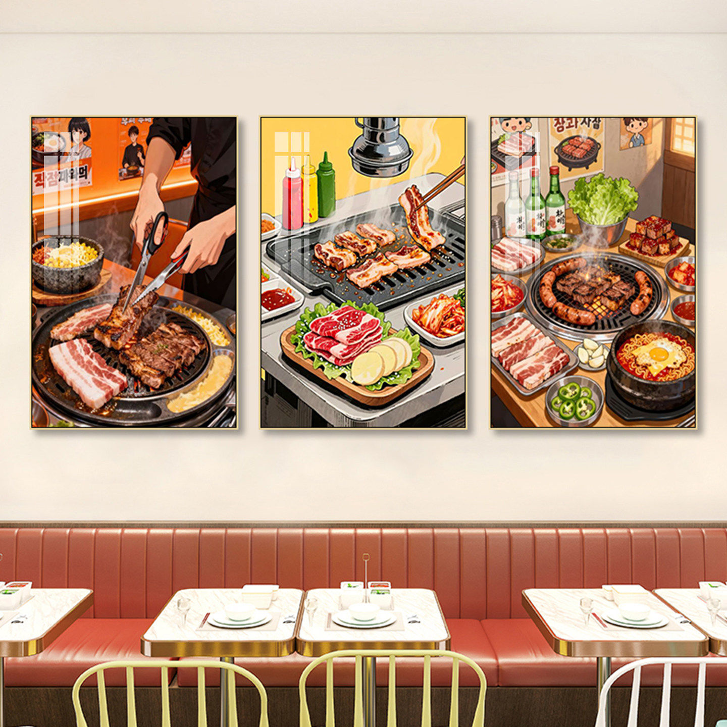 韩式烤肉店美食装饰画韩国料理饭厅壁画啤酒屋火锅拉面店挂画