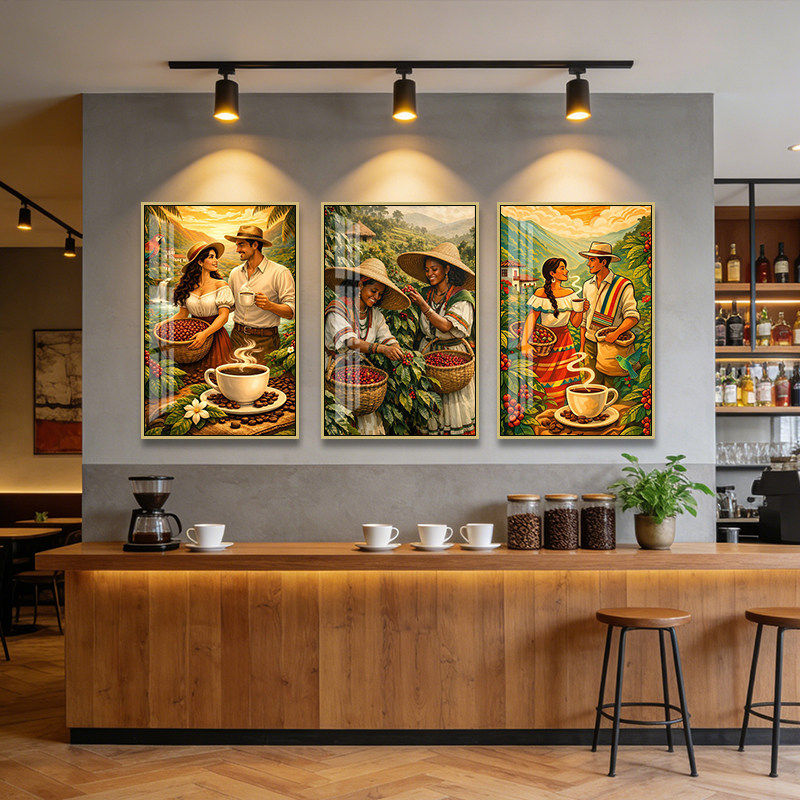 咖啡馆装饰画油画风咖啡豆烘焙店壁画coffee豆文化餐厅吧台挂画