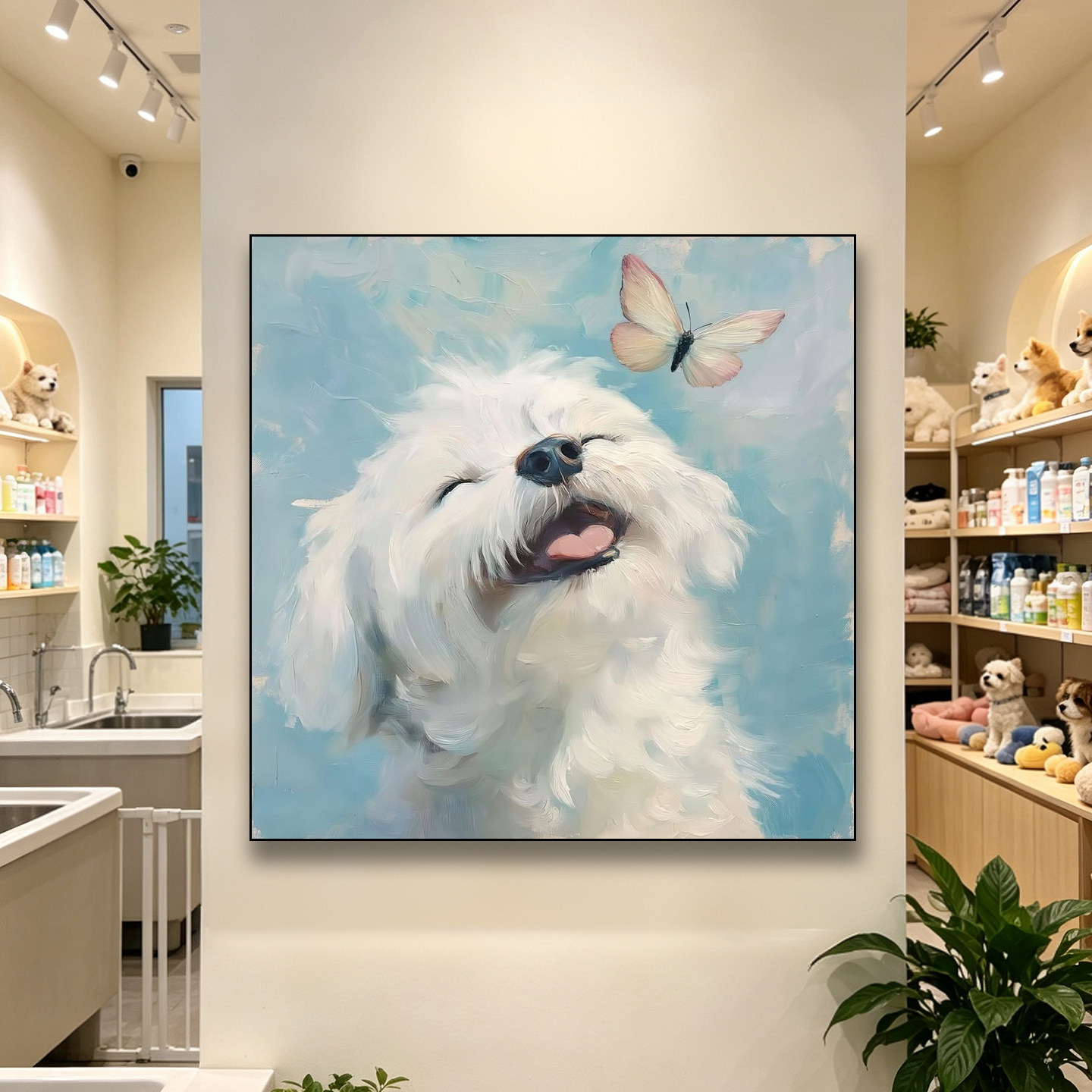 可爱小狗装饰画咖啡馆童装店挂画宠物医院萌宠用品店洗护中心壁画