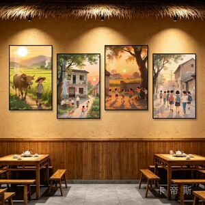 70后80年代农村装饰画毕业季复古怀旧校园风挂画青春童年回忆壁画