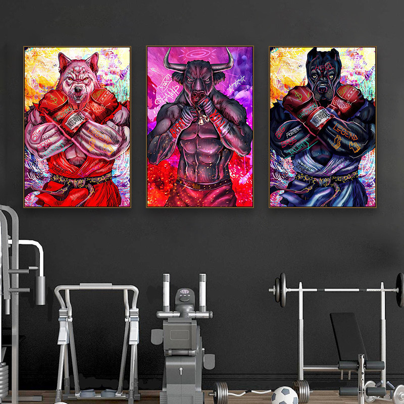 健身房装饰画体育馆漫威动物挂画健美俱乐部街头艺术涂鸦卡通壁画