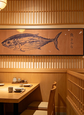 寿司店鱼拓挂画日式金枪鱼料理刺身餐厅装饰画居酒屋烧鸟店壁画