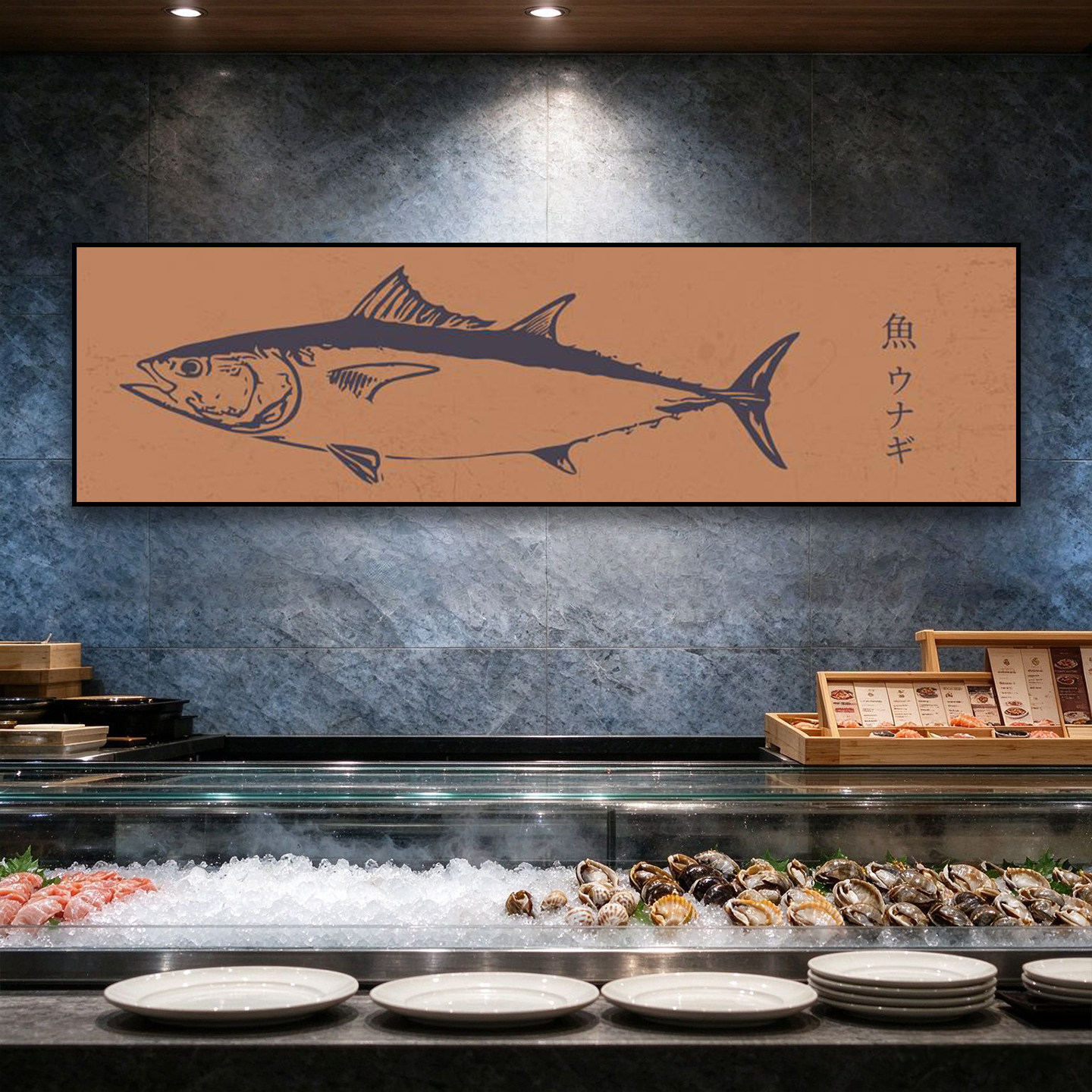 日式金枪鱼装饰画日料店寿司店吧台挂画刺身料理店和风吧台壁画