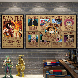 海贼王悬赏令挂画男生卧室航海王路飞索隆装饰画电玩店草帽团壁画