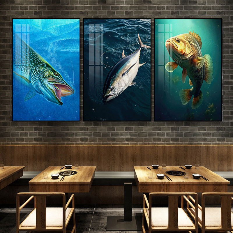路亚装饰画水族馆深海鱼类挂画刺身店海鲜餐厅三文鱼金枪鱼壁画