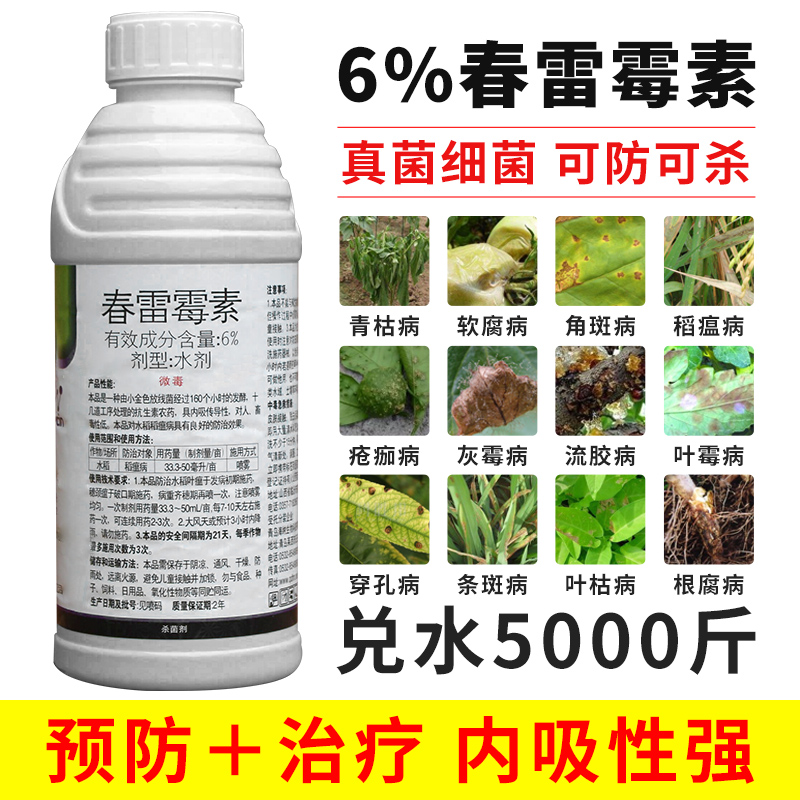 6%春雷霉素杀菌剂叶斑病角斑稻瘟病流胶病柑橘蔬菜软腐细菌病害