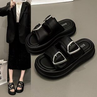 超火配裙子厚底拖鞋女夏外穿时尚高级感2025新款外出法式平底凉拖