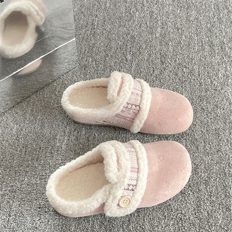 毛毛厚底拖鞋冬季外穿加绒保暖勃肯鞋包头半拖鞋2025新款舒适棉拖