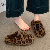 雪地靴加绒保暖棉拖鞋 豹纹勃肯毛毛包头半拖鞋 女外穿2025秋冬新款