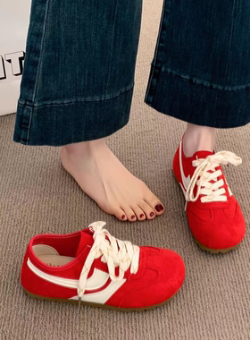 复古德训鞋女鞋子2025夏季新款超火百搭休闲运动鞋绿色阿甘鞋女款