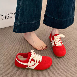 复古德训鞋女鞋子2025夏季新款超火百搭休闲运动鞋绿色阿甘鞋女款