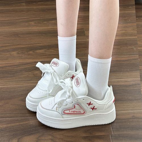 白彩虹厚底增高原创小众面包鞋2025春季新款小白鞋百搭板鞋女潮鞋