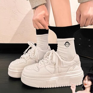 爆款厚底小白鞋女秋冬季港风增高2025新款百搭休闲运动鞋小众板鞋
