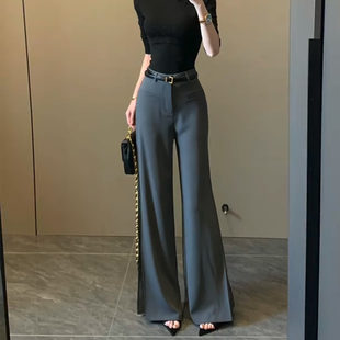 高腰显瘦垂感拖地喇叭裤 女2025早秋新款 微喇裤 气质高级感压褶西装