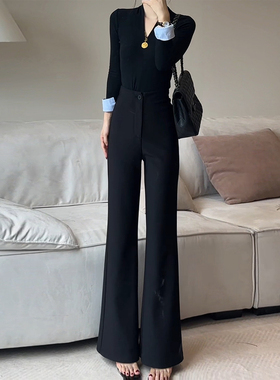 黑色高级感气质百搭微喇西装裤女2025秋冬新款高腰不贴腿喇叭长裤