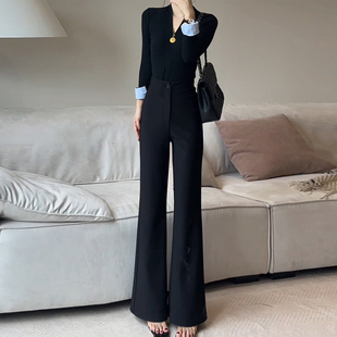 高腰不贴腿喇叭长裤 女2025秋冬新款 裤 黑色高级感气质百搭微喇西装
