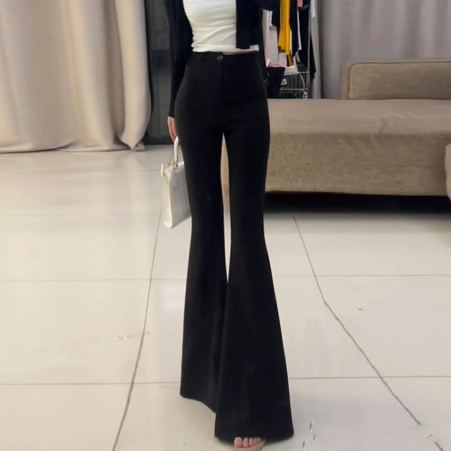 黑色高腰加绒鱼尾喇叭西装裤女2026春夏新款轻奢弹力垂感休闲裤子,女装/女士精品,大码裤装,淘宝优惠券,粉丝福利购,淘宝优惠卷