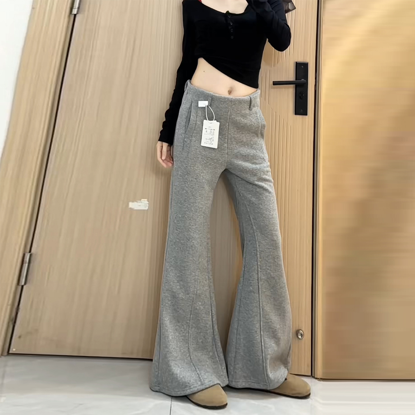 小个子垂感拖地运动裤