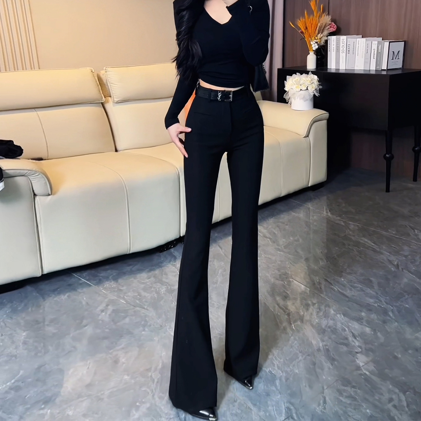 时髦气质微喇西装裤女