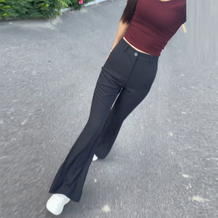 黑色腰头设计感直筒微喇西装裤子女夏季新款气质高级感弹力马蹄裤