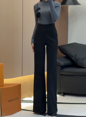 黑色不贴腿垂感微喇西装裤女2025秋冬新遮胯款高腰显瘦直筒喇叭裤