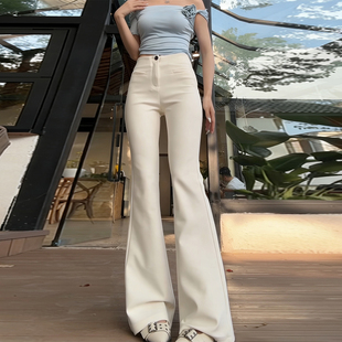 裤 喇叭裤 女2025秋冬季 高腰显瘦加绒修身 新款 杏色韩系百搭微喇西装