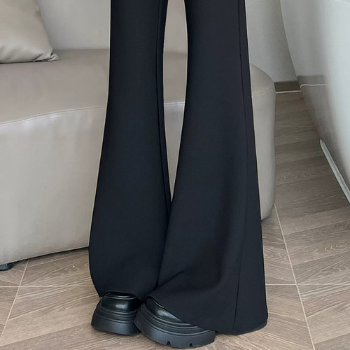 黑色西装微喇弹力裤女新款