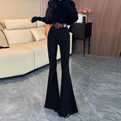 显瘦鱼尾喇叭裤 黑色加绒高腰微喇西装 子 新款 弹力修身 裤 女2025冬季