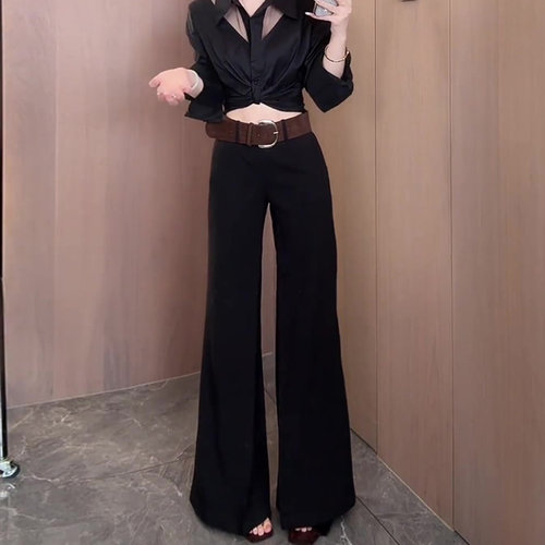 黑色微喇阔腿西装裤休闲裤子
