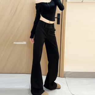 阔腿拖地裤 黑色不贴腿微喇西装 垂感百搭显瘦窄版 女2025秋冬新款 裤