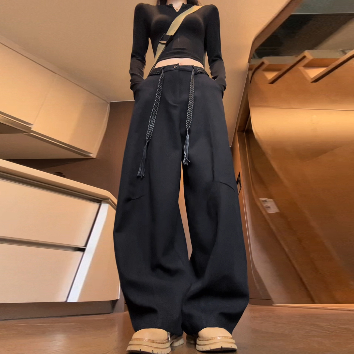 韩系慵懒松弛感毛呢西装裤