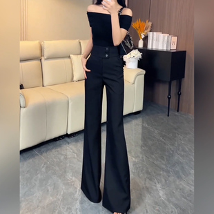 高腰显瘦气质休闲垂感阔腿拖地裤 黑色微喇西装 2025新款 女秋季 子 裤