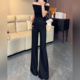 高腰显瘦气质休闲垂感阔腿拖地裤 黑色微喇西装 2025新款 女秋季 子 裤