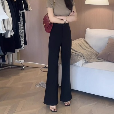 黑色不贴腿微喇西装裤女