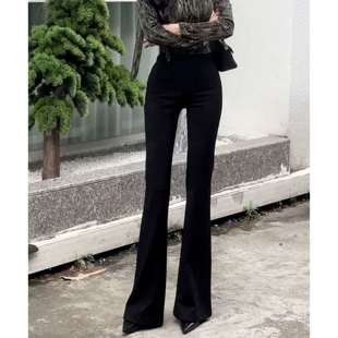 弹力马蹄休闲加长裤 裤 子女 显瘦微喇西装 2025秋冬超火黑色高腰修身