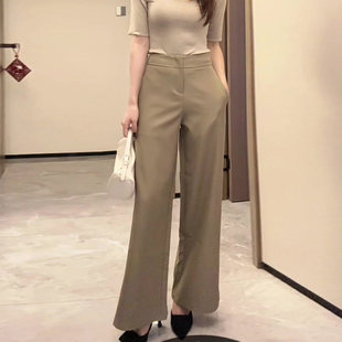 卡其色宽松直筒休闲长裤 百搭女春夏2026新款 子 裤 简约垂感阔腿西装