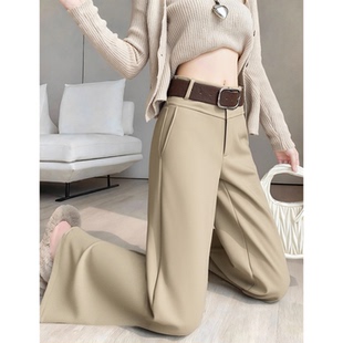 阔腿裤 加绒西装 高级感卡其色冬季 韩系高腰垂坠感直筒休闲拖地长裤