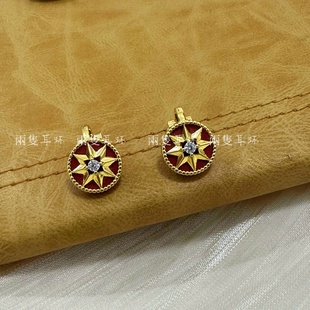 法式高级感经典天然白贝罗盘八芒星无耳洞耳夹气质百搭耳钉耳饰