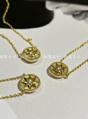 精致小姐姐！时髦小众D款白色八芒星罗盘项链法式气质简约锁骨链