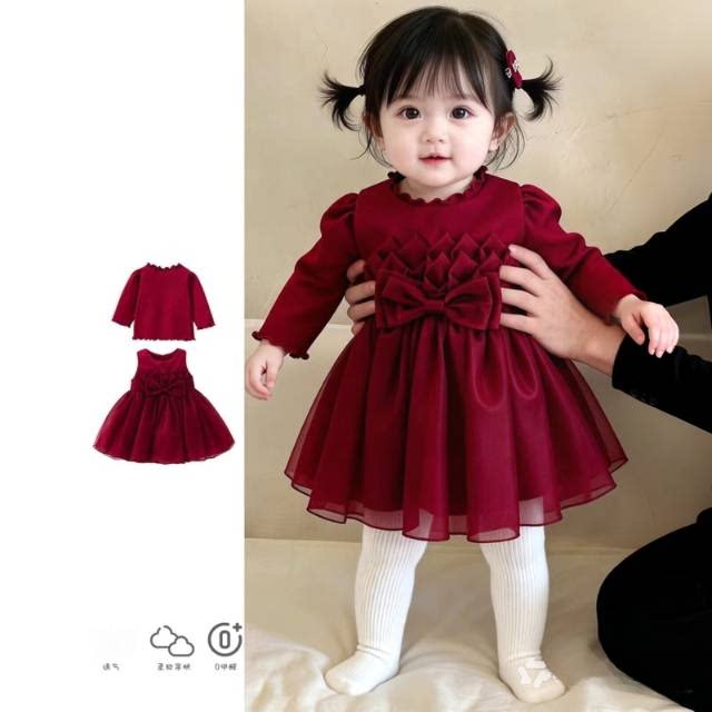 女童2026新款连衣裙春秋宝宝立体花朵网纱花苞蓬蓬公主裙两件套
