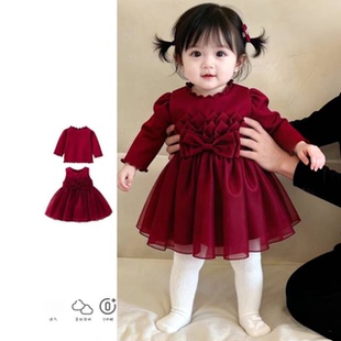 女童2026新款连衣裙春秋宝宝立体花朵网纱花苞蓬蓬公主裙两件套