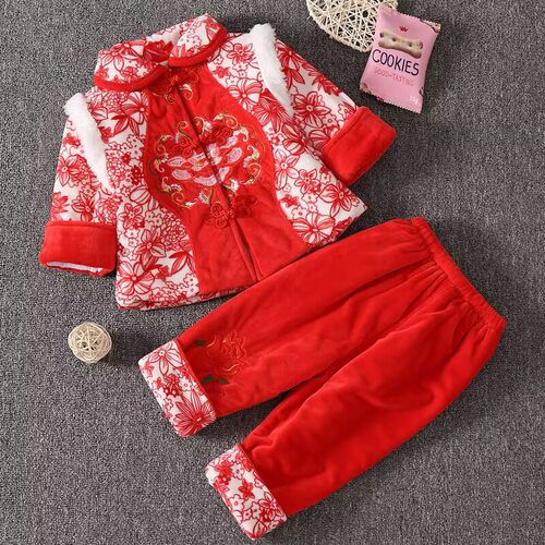 小女童薄棉唐装0-1-2岁周岁宝宝抓周过年衣服婴幼儿汉服冬厚套装
